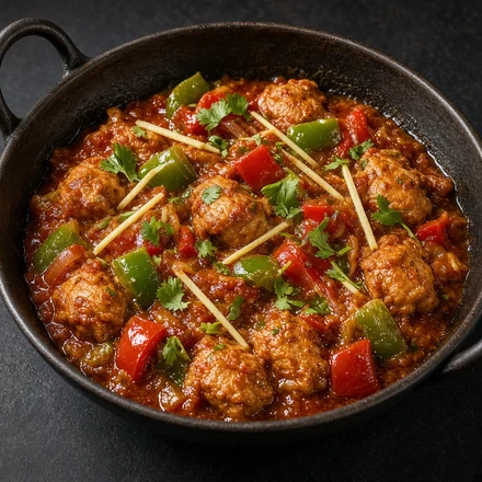 Kadai chicken with bell peppers, ginger and cilantro in a tomato-onion masala at Lutf Indo-Pak Cuisine